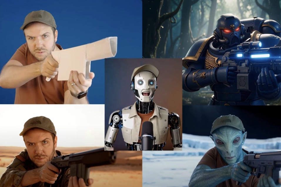 One performance transformed into a space marine, a robot and an alien